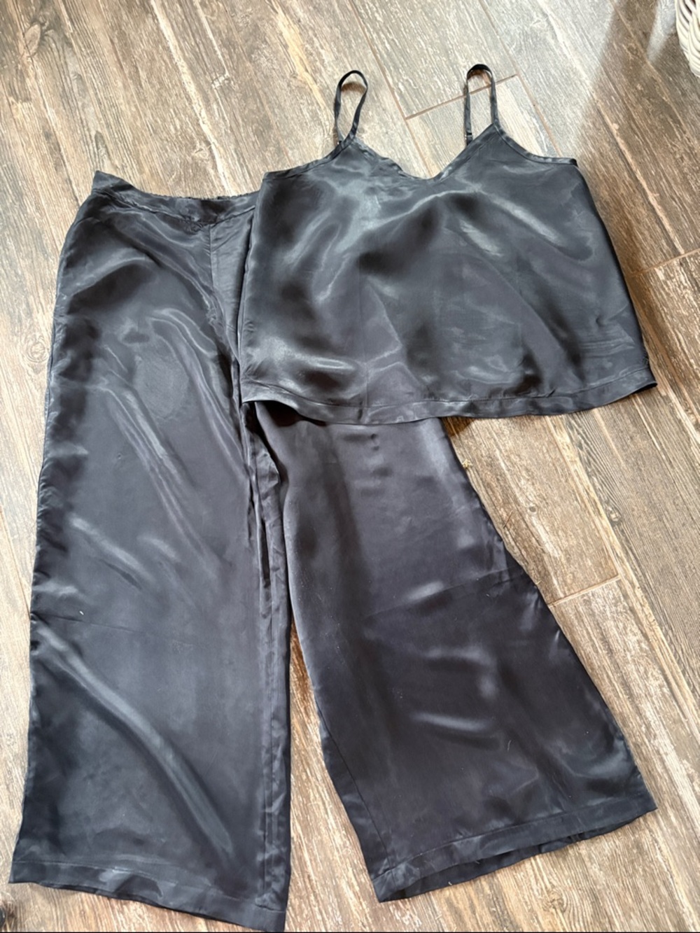 Athleta black  Satin Camisole and Wide-Leg Pants Set size l